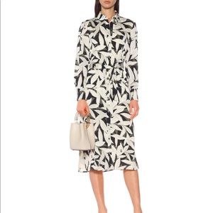 Equipment Midi Leaf Print Shirt Dress w/ Tie Waist
